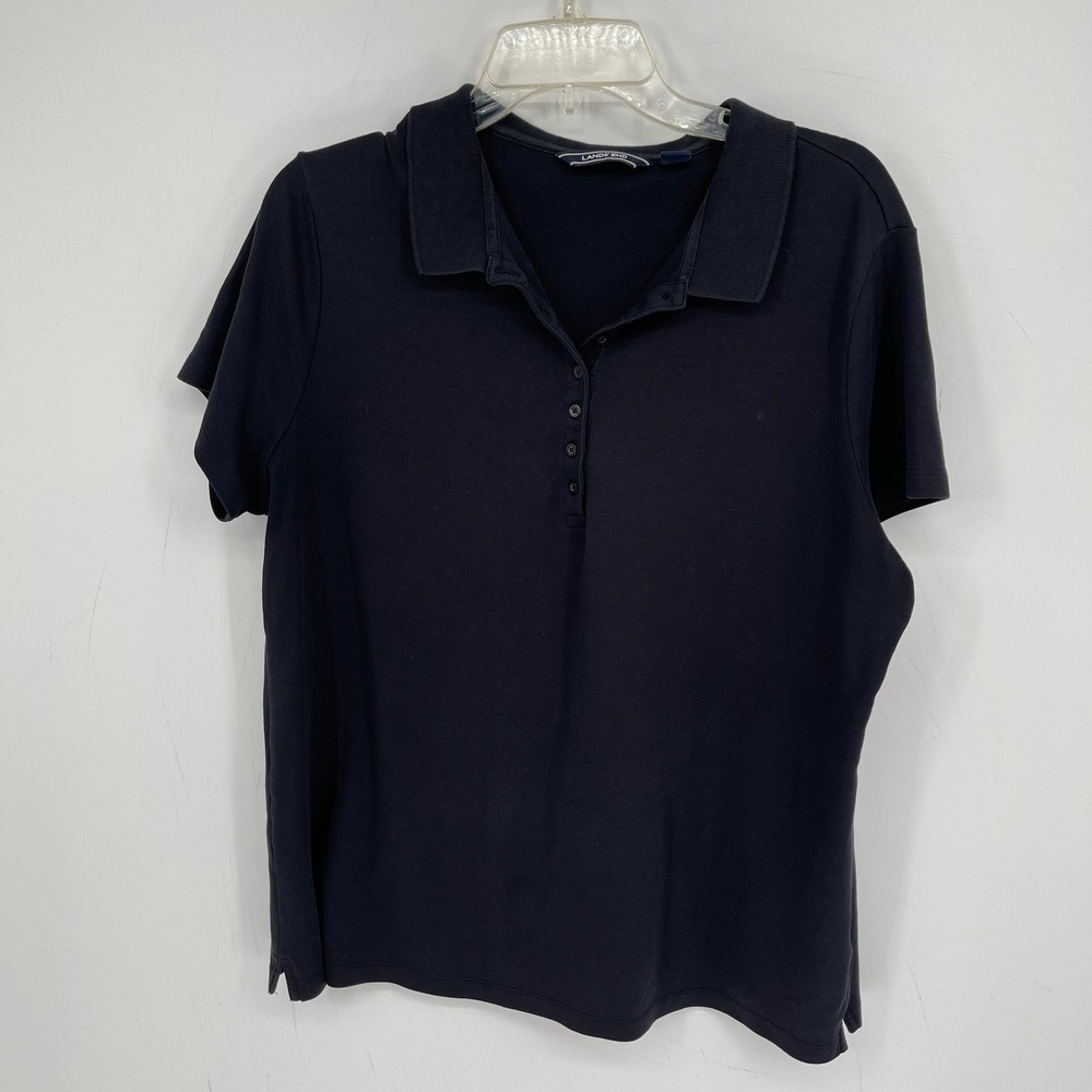 Lands' End Women's Navy Blue Pima Cotton Short Sleeve Polo Top Shirt Size XL 18